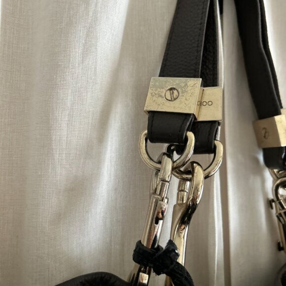 JIMMY CHOO Shoulder Bag snake print black Leather bag medium double straps - Picture 14 of 15